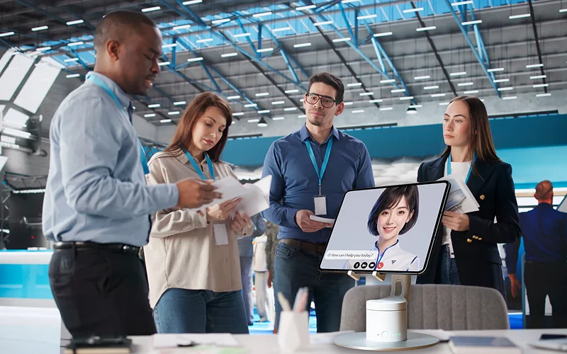 kubi 2.0 automatically guiding visitors through a showroom