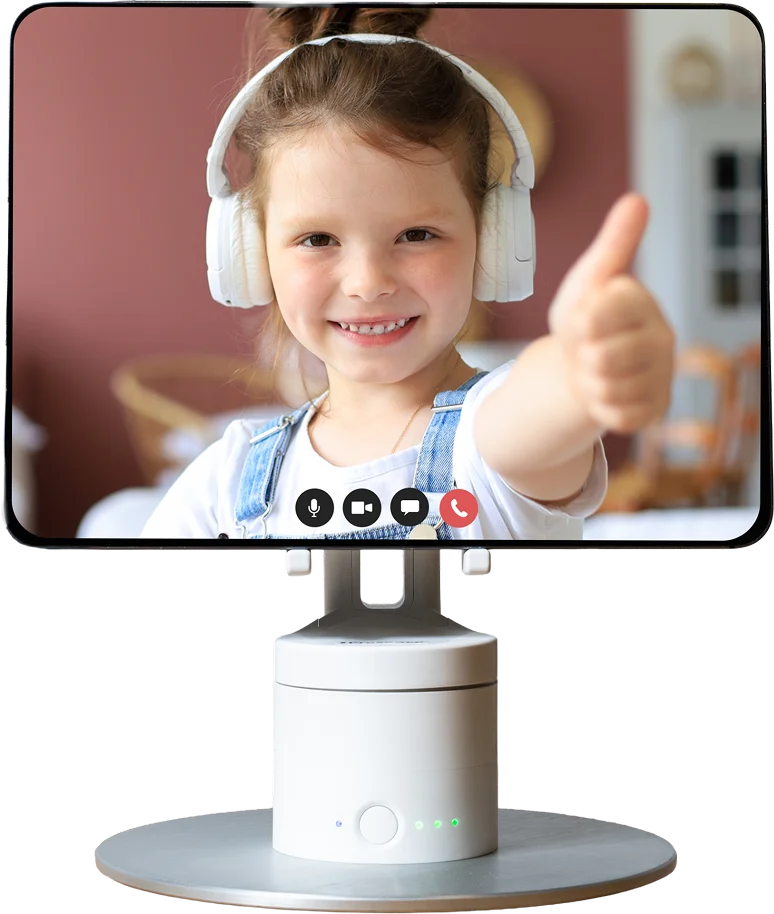 A tablet mounted on the kubi 2.0 unit